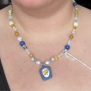 Handmade Beaded Necklace with authentic pearls and semi-precious stones